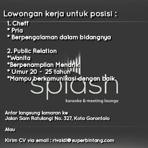 <a href="/splashclub_id/">SPLASH CLUB GTO</a> mengajak kamu untuk bergabung pada posisi Cheff dan Public Relations. Daftar yuk! #LokerGTO