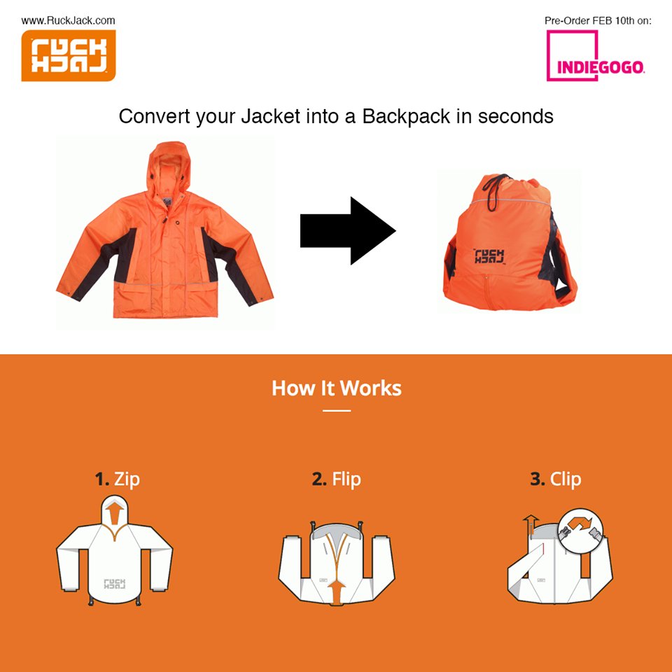 Ruckjack on Twitter "Convert you jacket into a backpack with three