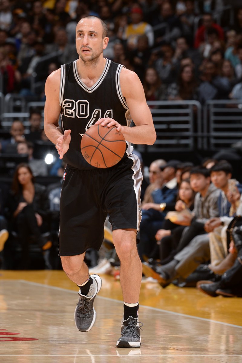 NBA's tweet image. .@spurs lead @Lakers 56-43 at the break thanks to 11-3-2 from Manu. Jordan Clarkson has 10 for LAL.