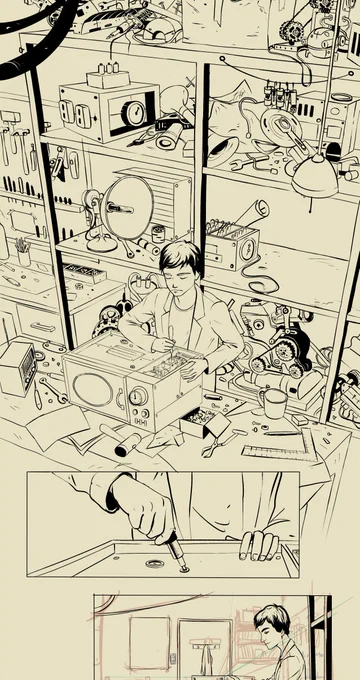 Progress of the first page of "Blueprint". This is my web comic in process :-) #webcomics #inks #blueprint 