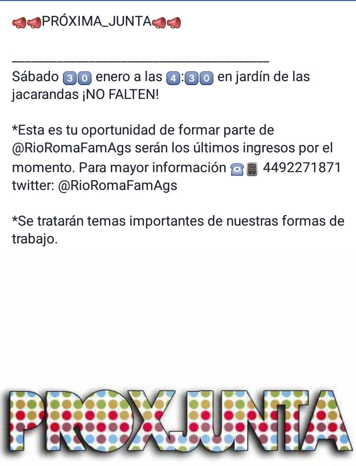 RioRomaFamAgs's tweet photo. 📣📣📣Próxima junta📣📣📣 *Agenden ¡NO FALTEN! https://t.co/ltNM5OgeiD