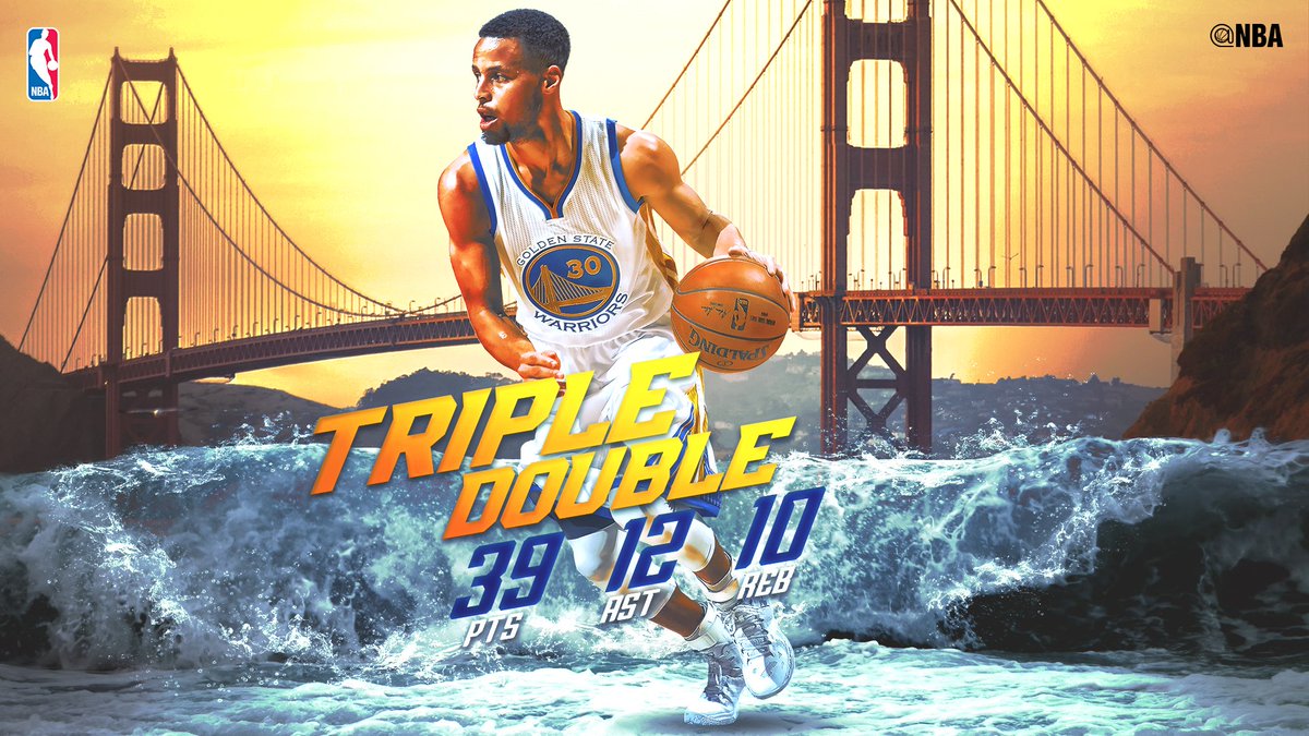 nbastats's tweet photo. #SAPStatLineOfTheNight Steph Curry splashes 8 3PTs, notches 7th career #TripleDouble w/ 39 PTs, 12 ASTs, 10 REBs. https://t.co/OimQajp8Nc