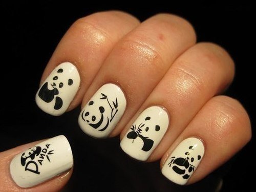 #Manicure with panda stickers
