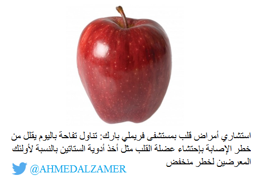 AHMEDALZAMER's tweet photo. تناول تفاحةباليوم يقلل خطر الإصابةبإحتشاءعضلةالقلب مثل أخذ أدويةالستاتين بالنسبةلأولئك المعرضين لخطر منخفض
@DietArab https://t.co/3HnOhCGSHX