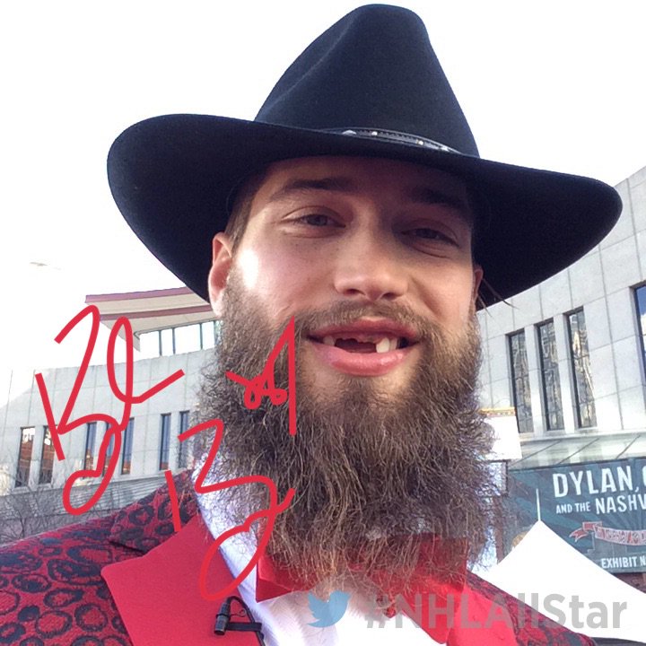 NHL's tweet photo. Absolute gem @Burnzie88 is decked out. #NHLAllStar https://t.co/0o7uJd852i