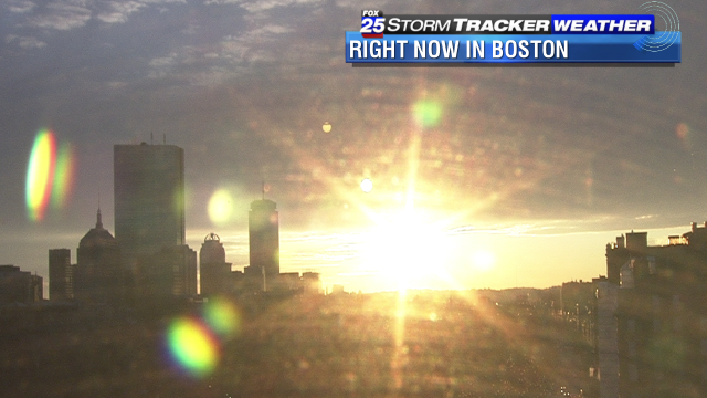 sarahwroblewski's tweet image. Sun starting to set in #Boston... How would you rate this day??? #Fox25 #SolarGlare