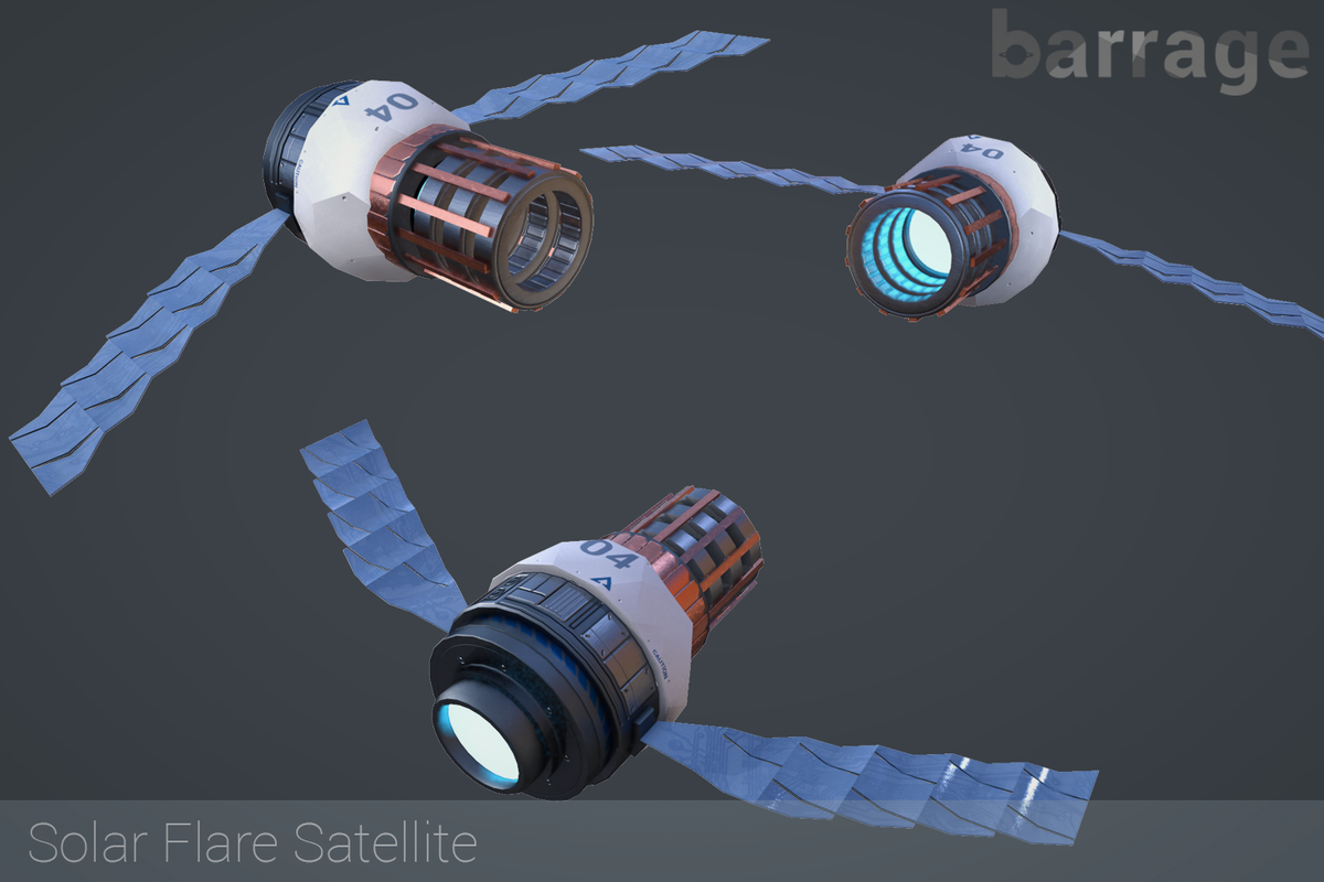 BarrageGame's tweet photo. Re-textured the solar flare satellite with Substance Painter. #gamedev #screenshotsaturday https://t.co/N2p38oHRkt