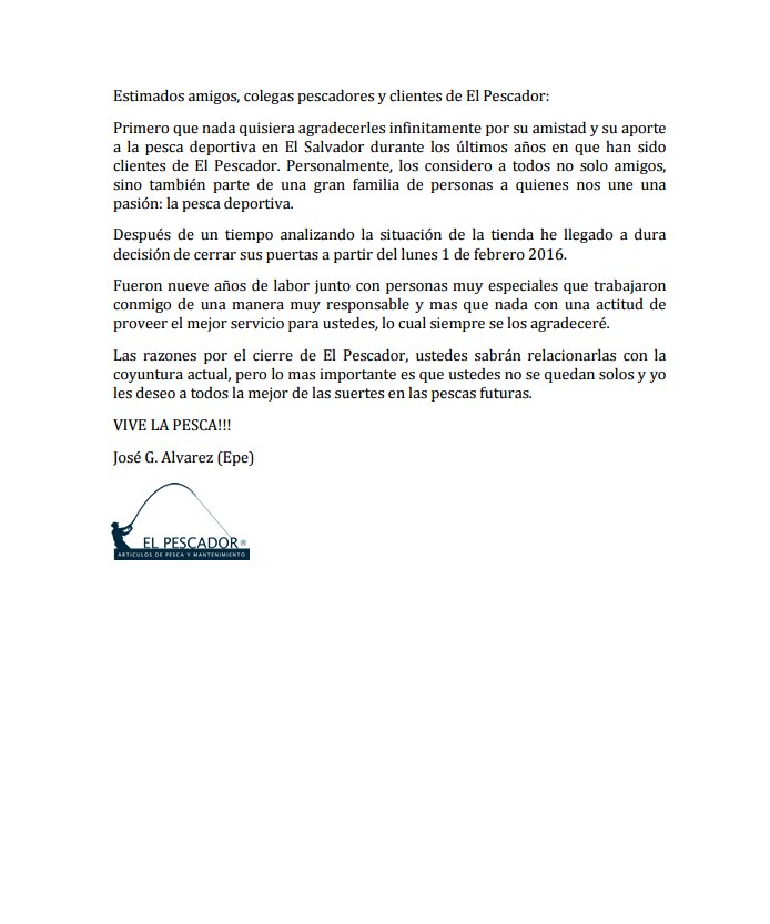 ELPESCADOR_SA's tweet photo. Comunicado https://t.co/JEBYy1nI5n