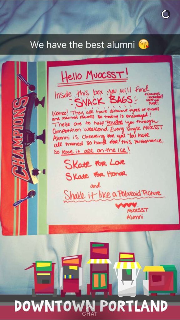 kittkat626's tweet photo. Everyone knows that snack bags make you skate better. We love you @MiamiIceSkating!Xoxo MUOCSST Alumni π #MidPac2016 https://t.co/ZGTNu0pyla