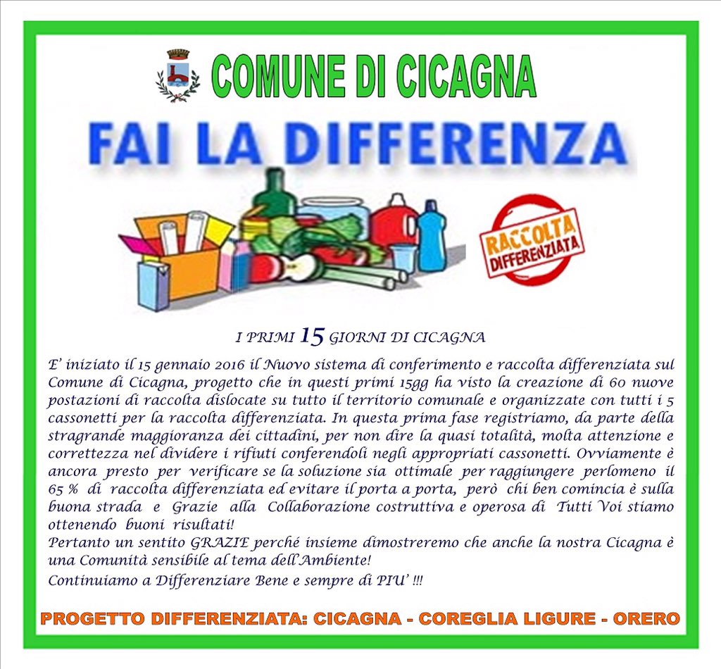 ComuneCicagna's tweet photo. #RaccoltaDifferenziata #cicagna i primi 15gg https://t.co/Y8E9TaZtJq