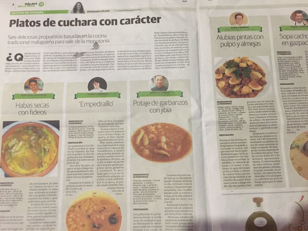 ReservadoRest's tweet photo. Hoy garbanzos con jibia en #Malagaenlamesa de @DiarioSUR, un plato con @SaboraMalaga de Marcos Pareja. https://t.co/3XA55LxFMb