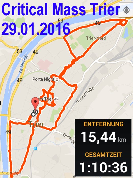 Das war die Route der 21 Mitfahrenden der #CriticalMass in Trier im Januar
#CMjan <a href="/SecretCoAuthor/">Daniel ☕️🗞️🚲</a>