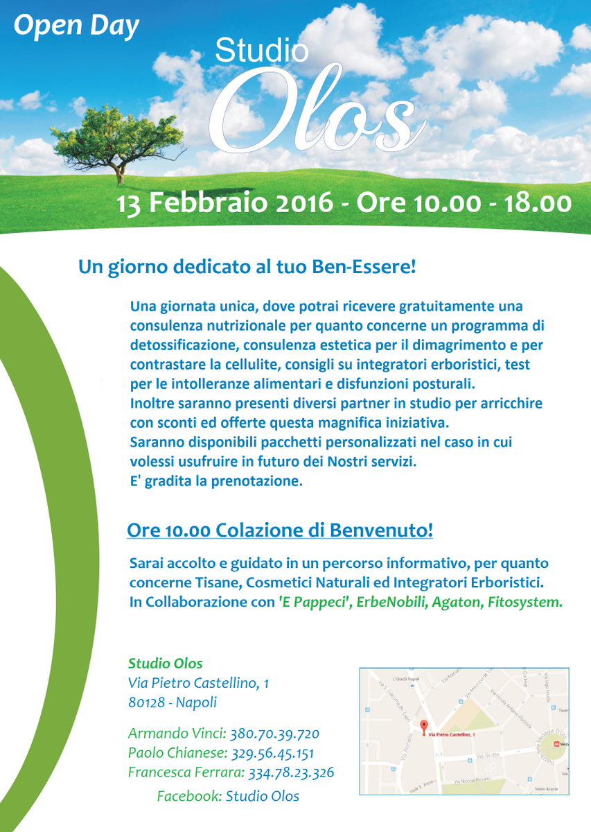 StudioOlos's tweet photo. Open Day - #Napoli #nutrizione #dimagrimento #cellulite #kinesiologia #postura #studioolos #armandovinci https://t.co/KYR2frJj1c