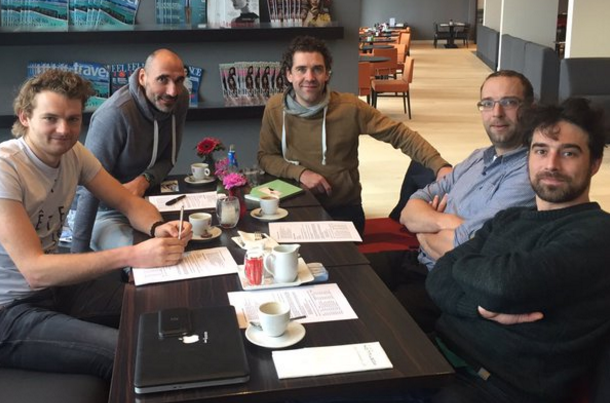 daanvandenberg's tweet photo. Overleg @TopcompetitieNU Media Team @lvanbon @FlavioPasquino #roelbackaert #bartvries Nog 34 dagen tot de Ster https://t.co/0sW1XGYIwa