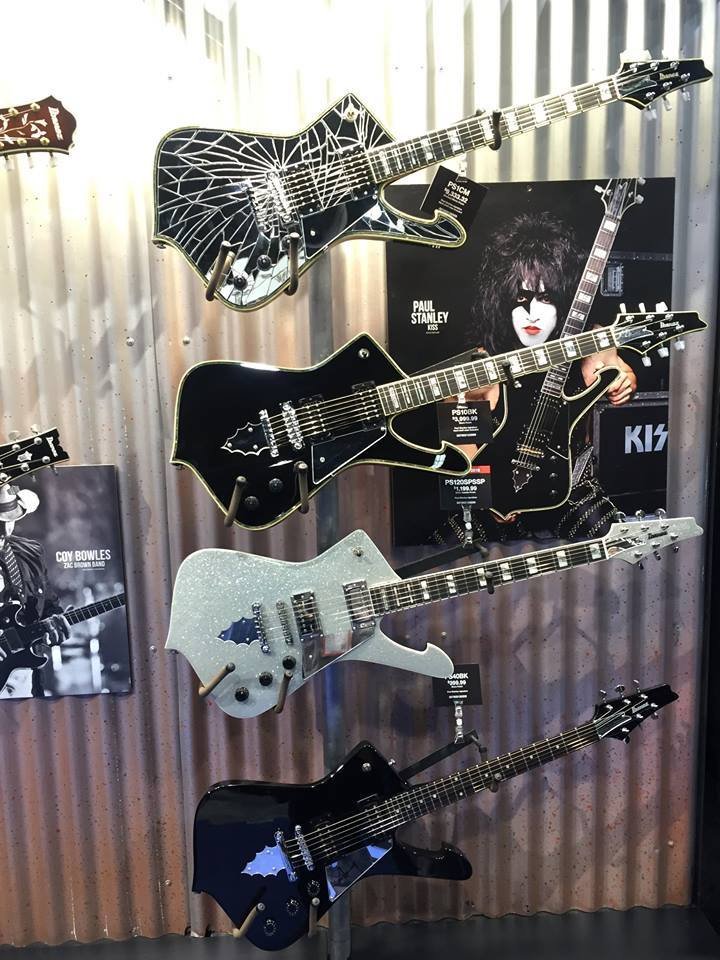 .<a href="/PaulStanleyLive/">Paul Stanley</a> <a href="/ibanezofficial/">Ibanez Guitars</a> guitars at the <a href="/NAMMShow/">NAMMShow</a>. How about that new Silver Sparkle finish?