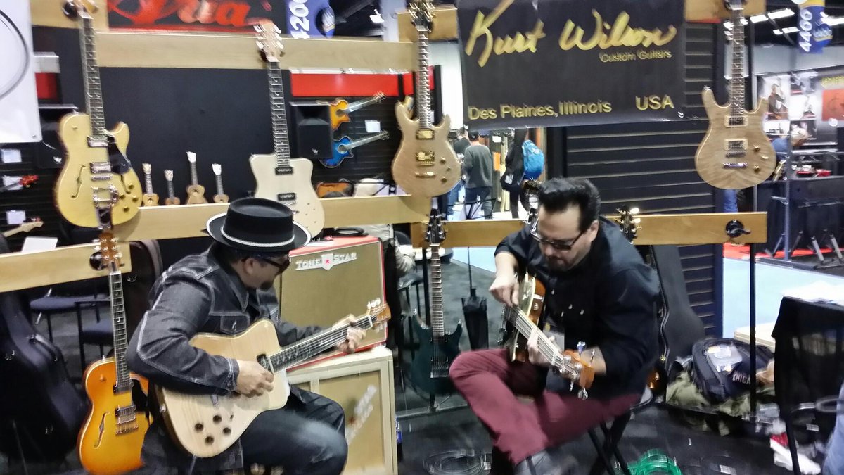 bproseGuitars's tweet photo. Come see us at NAMM!  #4278, Hall C.  Special guests Willie J. Campbell &amp; Kid Ramos stopped by the first day. https://t.co/9b0rrTxQrv