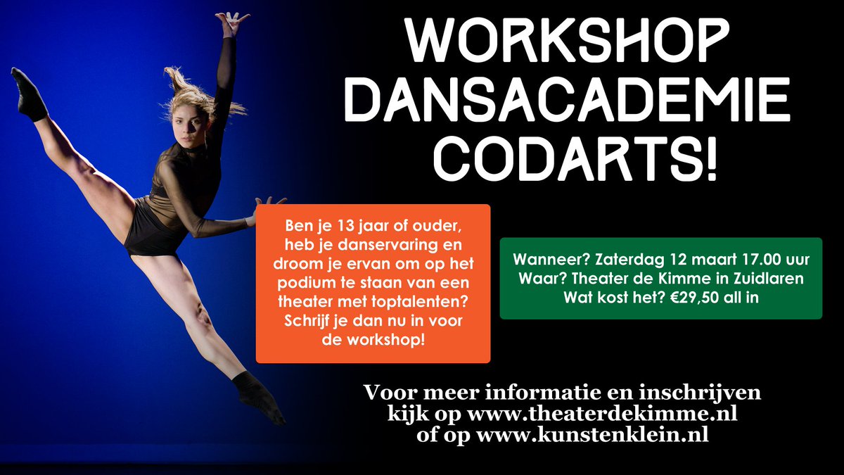 vvanguldener's tweet photo. Workshop volgen van de studenten van Dansacademie Codarts in Zuidlaren? Geef je op via  https://t.co/tA0S6ZwWY8 https://t.co/XaOYQbyY6h
