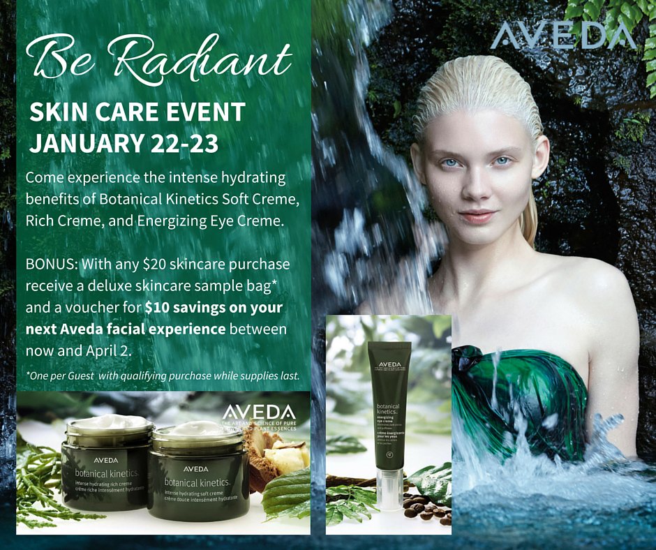 avedacincinnati's tweet photo. Be Radiant with Aveda! Join us today and experience the intense hydrating benefits of Botanical Kinetics. #avedaskin https://t.co/DBwkuj4ety