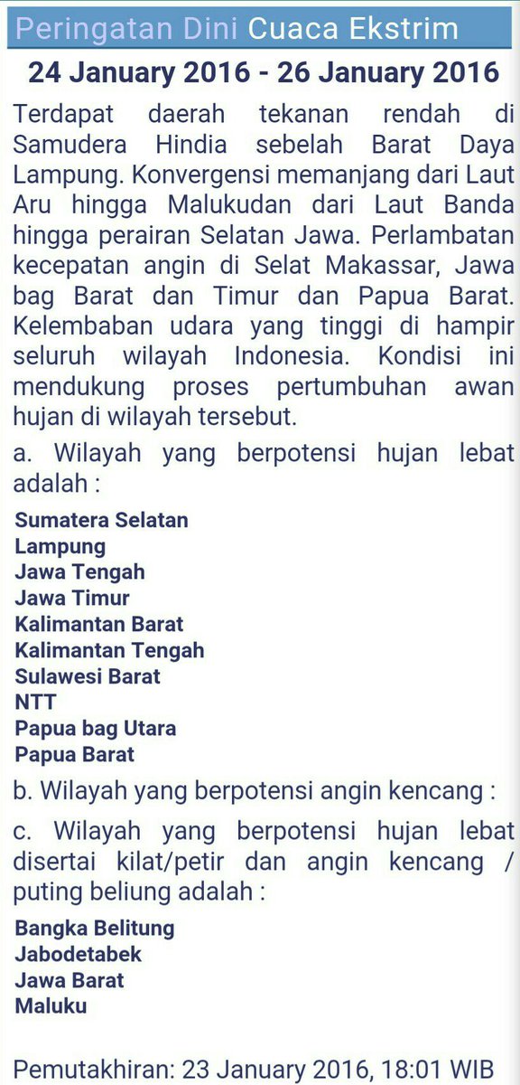 starjogja's tweet image. Peringatan Dini Cuaca Ekstrim 24 - 26 Januari 2016 ● @infoBMKG