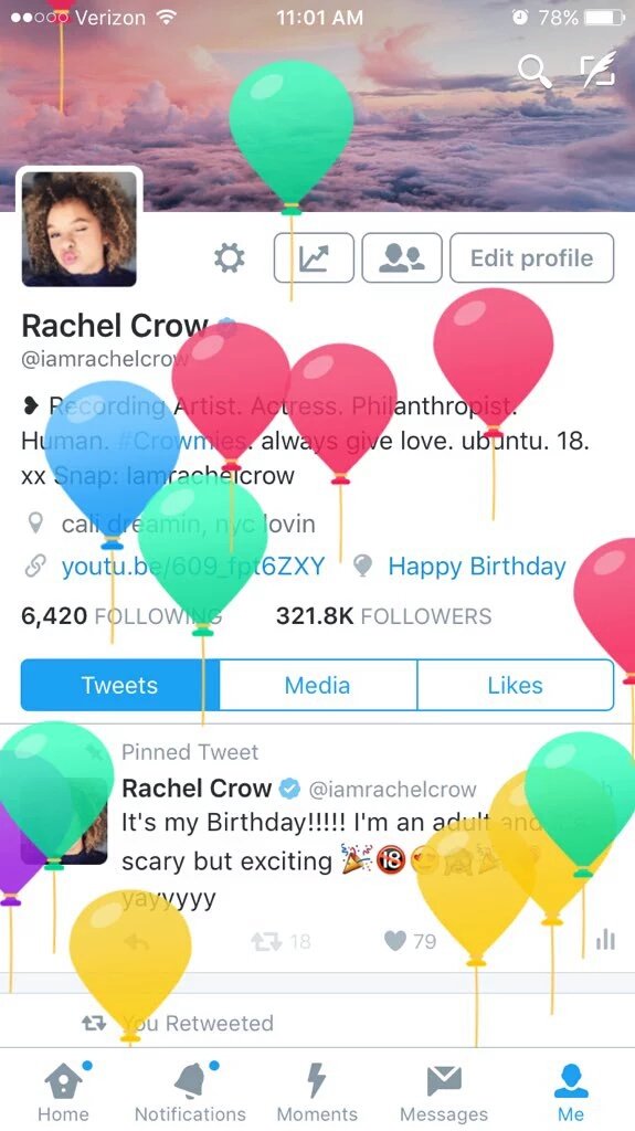 imrachelcrow's tweet photo. It's my Birthday!!!!! I'm an adult and it's scary but exciting 🎉🔞😍🙈🎉💗 yayyyyy https://t.co/uOG0qGvvw8