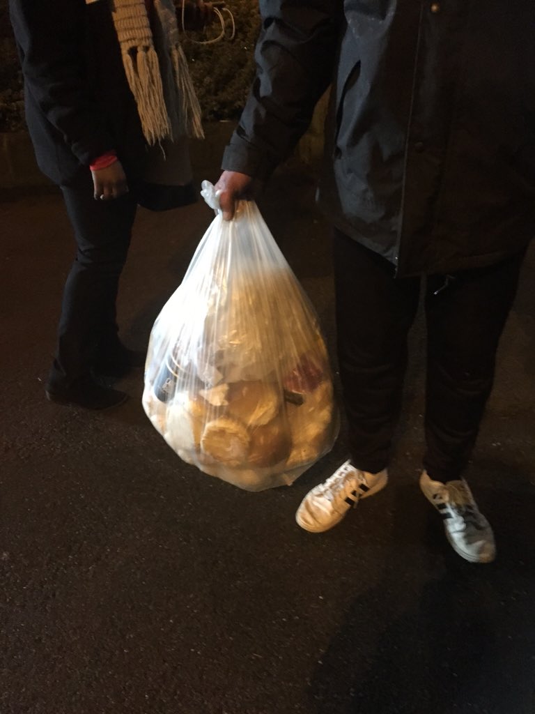 One of many sacks of unsold food being carried out to the bins. Thanks all who 'abstained' / supported this protest