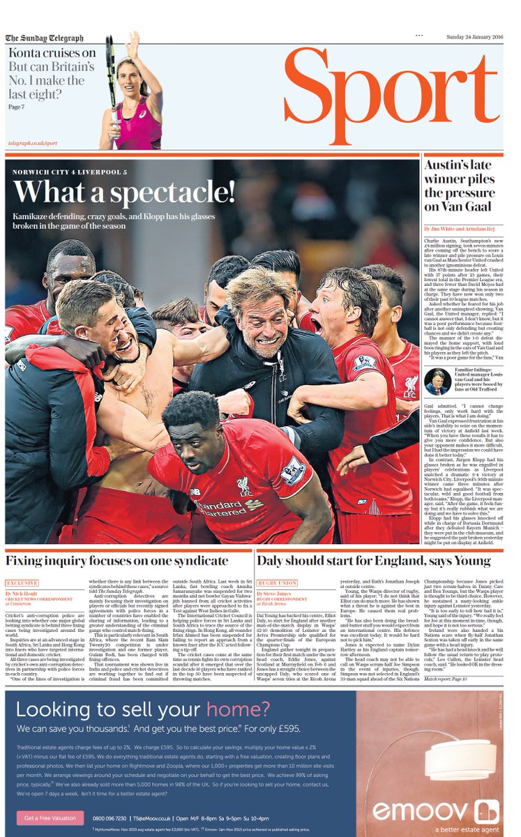 suttonnick's tweet photo. Sunday Telegraph Sport:
What a spectacle!
#tomorrowspaperstoday #bbcpapers #NORvLFC https://t.co/DyO3t9qTnt