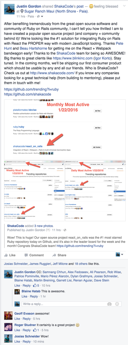 railsonmaui's tweet photo. 🎉 THRILLED react_on_rails the #1 trending ruby repository on github!
https://t.co/kktkD93b9u
https://t.co/trKZKjml4C https://t.co/8qJsmrMIu2