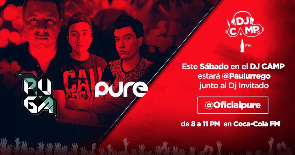 paulurrego's tweet photo. Esta noche nos encontramos en el #djcamp de @cocacolafmco invitados de lujo @oficialpure 8pm https://t.co/7A96ISQAT8
