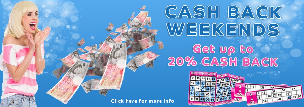 GinaBingo's tweet image. Get up to 20% cashback on your weekend losses! goo.gl/ozl9y1  #onlinebingo #bingo #casino #slots #cashback