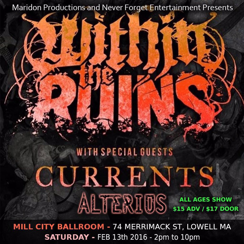 alteriusmetal's tweet photo. Feb 13th this show is going down. #localshows #nationalband #withintheruins #alterius #lowellma https://t.co/kfApzoIzcm