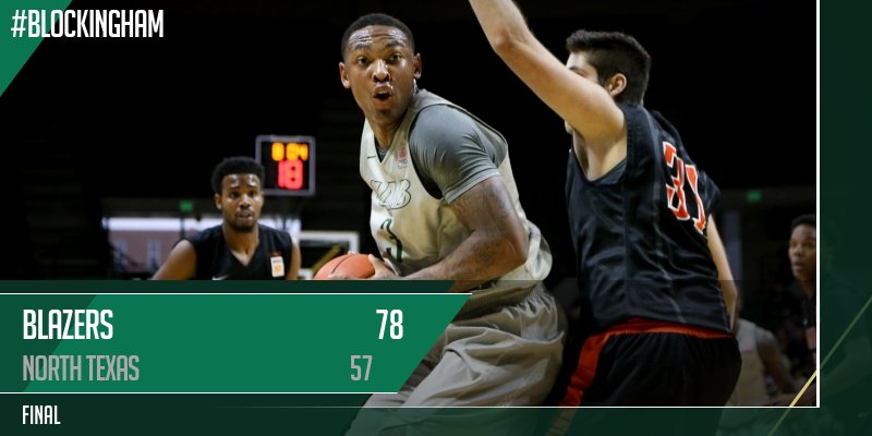 FINAL | <a href="/UAB_MBB/">UAB Men's Basketball</a> wins its school-record 14 consecutive as the Blazers top North Texas! #Blockingham #GoBlazers