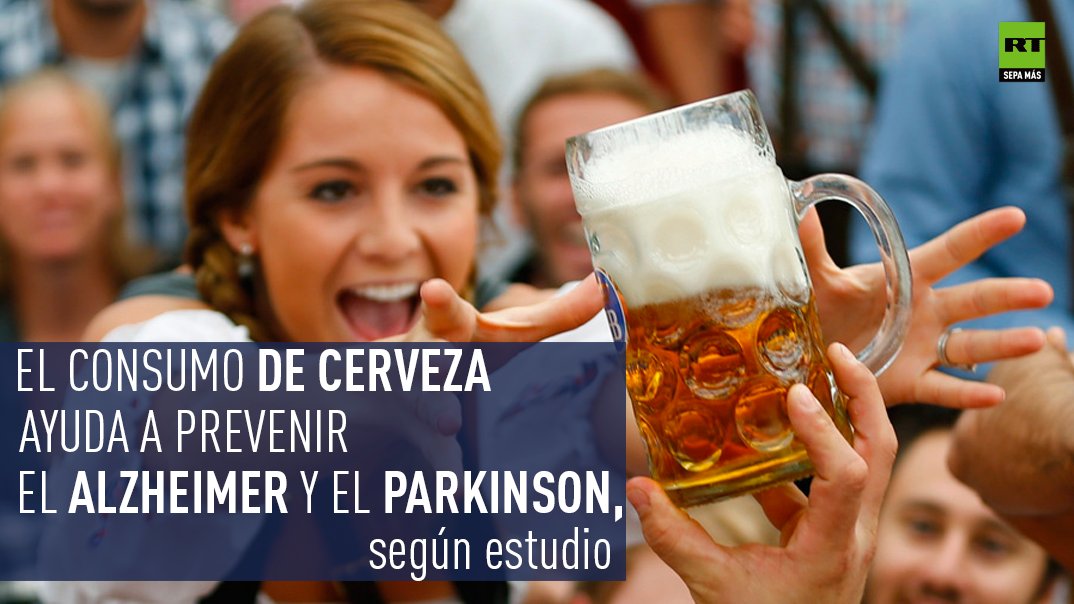 ActualidadRT's tweet photo. "El consumo de cerveza ayuda a prevenir el Alzheimer y el Parkinson" https://t.co/0CaSzhsXcO #estudio https://t.co/g7hhfl2yVW