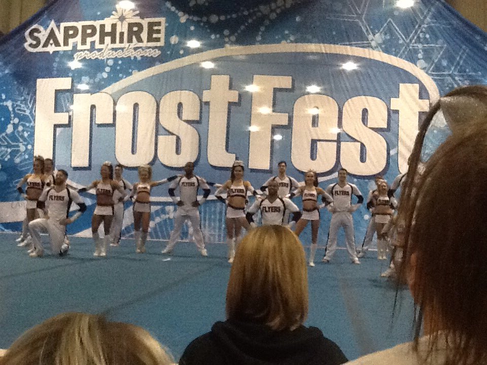 FrostFestCheer's tweet photo. Flyers All-Starz Notorious taking the mat! 💙❄️⛄️🎀 #FrostFest16 https://t.co/wYFuekc2hC