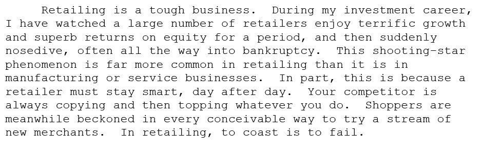 modestproposal1's tweet photo. "Retailing is a tough business" - Buffett 1996 https://t.co/XzhkVLMHZe
