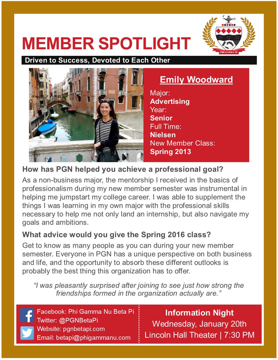 PGNBetaPi's tweet photo. Today's spotlight member is Emily, a senior studying advertising who joined PGN in the spring of 2013! https://t.co/8IvQhyqVLV