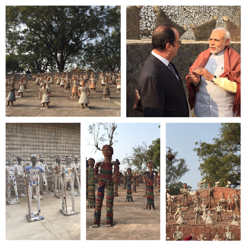 fleurpellerin's tweet photo. @fhollande visite Rock Garden avec le Premier Ministre Modi #PRInde #Chandigarh https://t.co/eh3rInKGYn