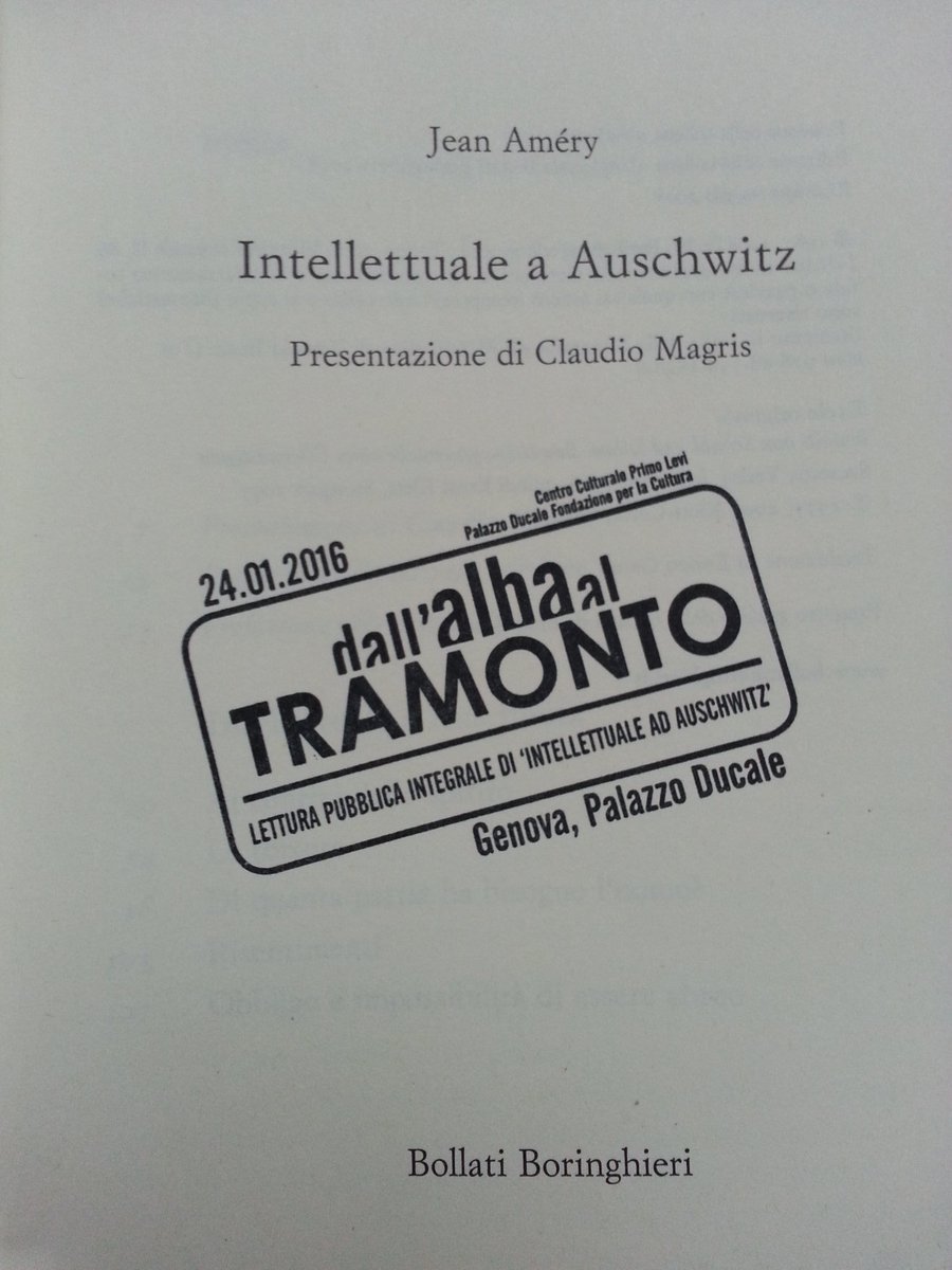 Il pubblico legge 'Intellettuale a Auschwitz' di J. Améry dall'Alba al Tramonto @Ducale_Genova #giornatadellamemoria