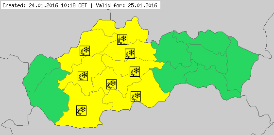 Warning for freezing rain in central Slovakia tomorrow