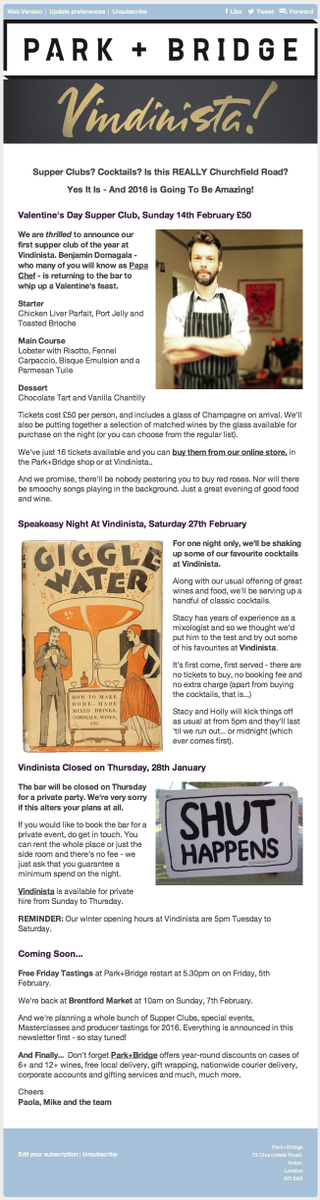Vindinista's tweet photo. Valentine's Supper Club, Cocktail Nights, New Opening Hours and much more in our latest newsletter. #DonMissOut https://t.co/Z9SRqCLrKn
