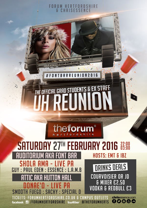 fontbarreunion's tweet photo. Just under 5 weeks 'til #FontBarReunion2016 ft @SholaAma &amp; @donaeo @theforumherts TICKETS https://t.co/LxgpJqWOze RT https://t.co/0WOsvSNjd2