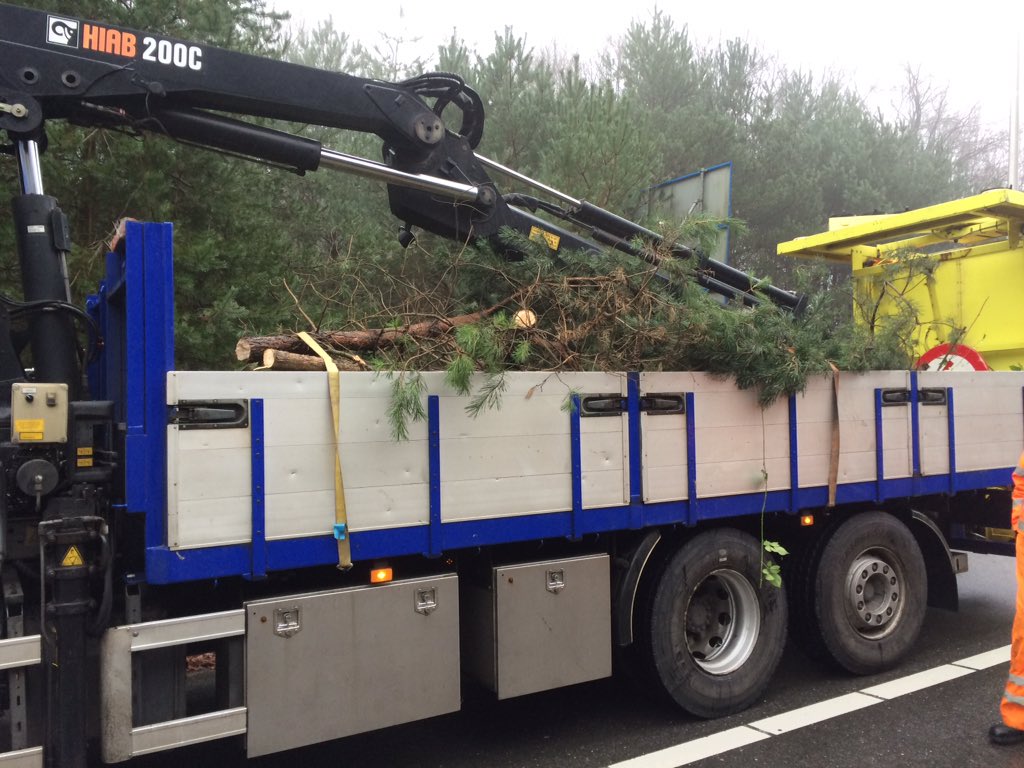 Jurgen_Lamers's tweet image. De berger heeft het voertuig meegenomen en de bomen takken zijn opgeruimd en de afrit is vrij.