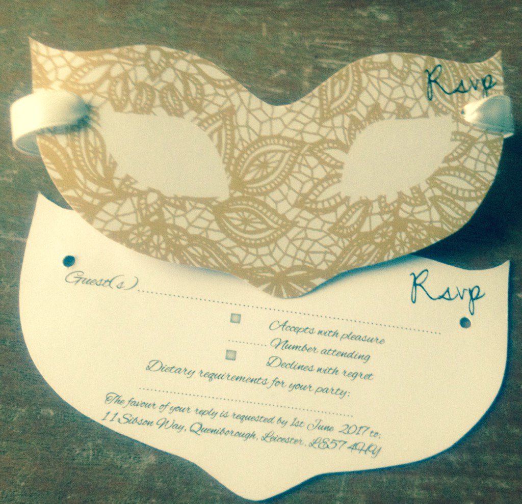 Methimonasunday's tweet photo. Masquerade mask RSVP! Sunday afternoon fun :) #wedding #weddingstationery #design #weddingmask #PhantomOfTheOpera https://t.co/0akzPeGaOF