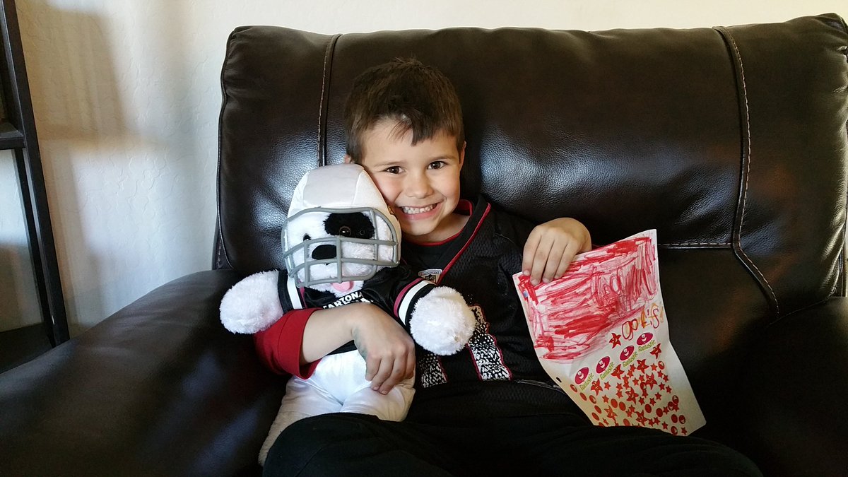 My son wearing #11 w/ his dog Fitz wish <a href="/LarryFitzgerald/">Larry Fitzgerald</a> &amp; the <a href="/AZCardinals/">Arizona Cardinals</a> a big win tonight! #BeRedSeeRed