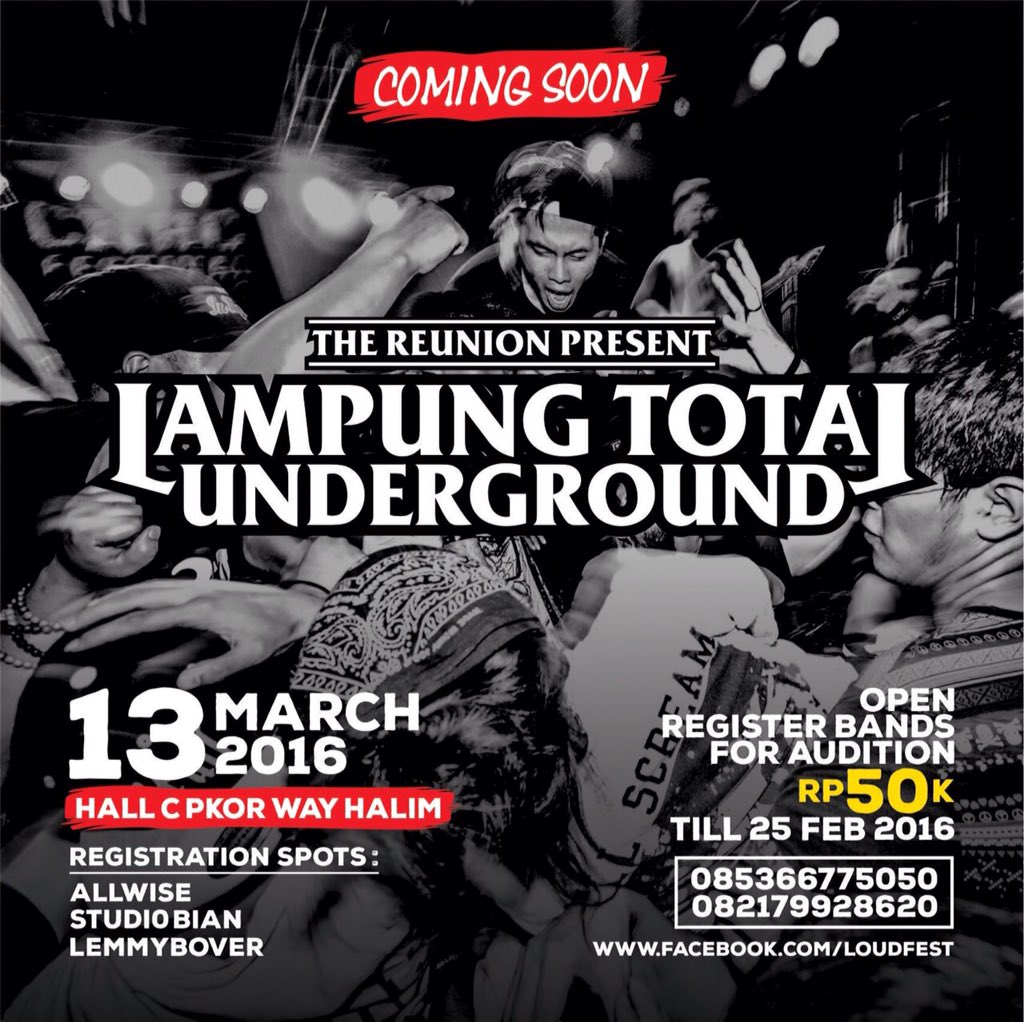 Silahkan daftarkan band kalian dan kita mulai pestanya di 13 maret di hall c pkor #lampungtotalunderground #sebarkan
