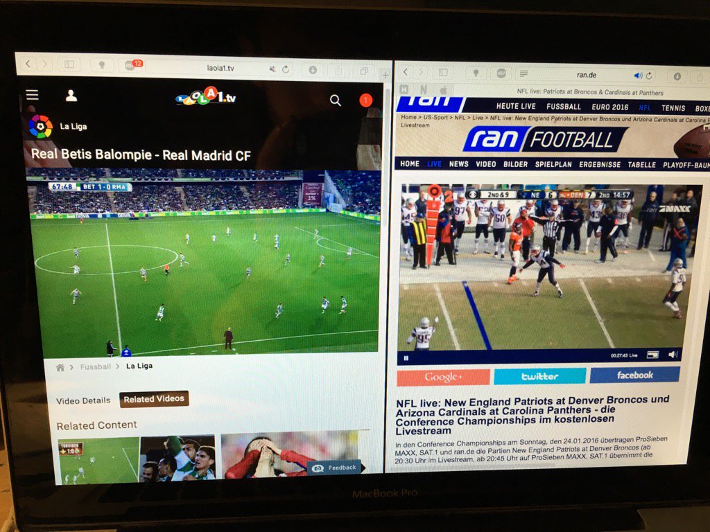 simiooo2's tweet photo. Watching two football games at once ๐โฝ๏ธ๐ #ranNFL #laola1 #realbetisvsrealmadrid #PATvsDEN https://t.co/kWbwi3zs0o
