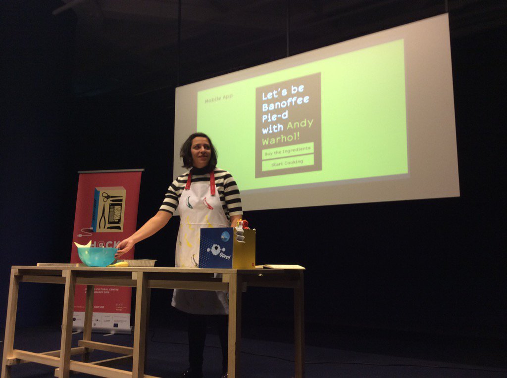 OnassisStegi's tweet photo. Let's be banofee #pi-Ed with #AndyWarhol by #nap with their #cooklee project at #HackTheBook #stegi https://t.co/9cQs4SQHel
