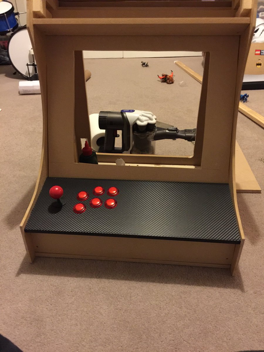 daleapearson's tweet photo. #DesktopArcade continued today. Tested the wrap and did player one setup. Next need to fill holes, sand all over. https://t.co/9HbIyoKn7x