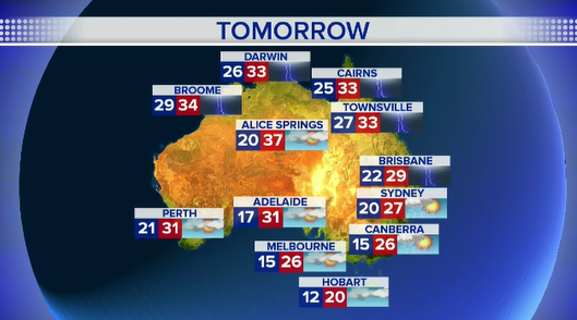 Australia on Twitter: "Tomorrow's national weather forecast for Day. #9News Twitter
