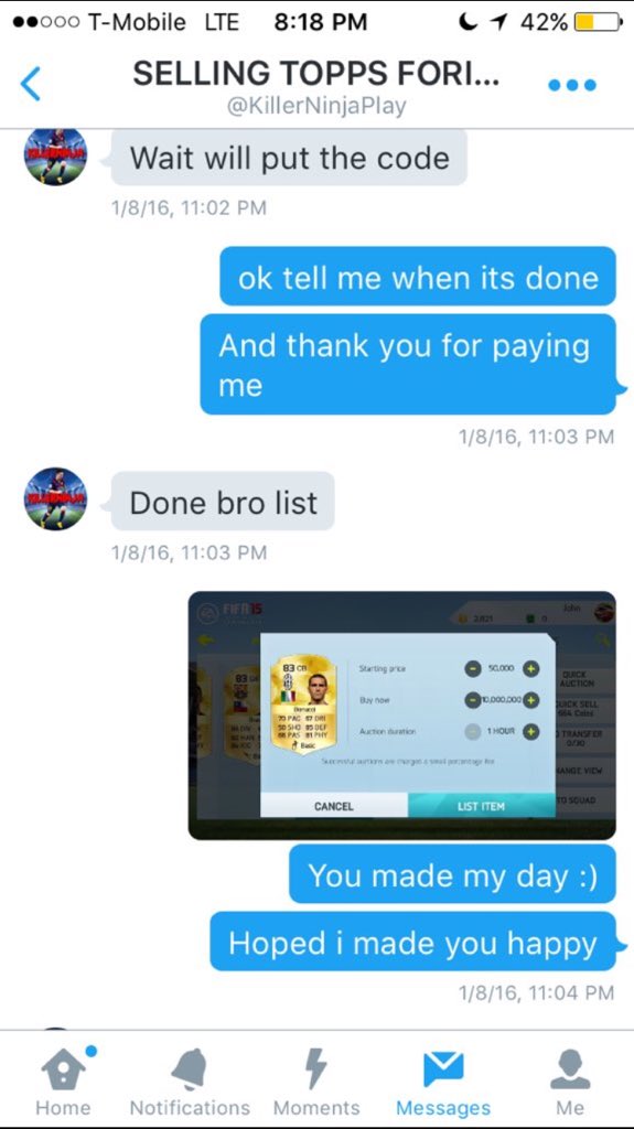 Fut_Cop2016's tweet image. SCAMMER ALERT @KillerNinjaPlay SCAMMED SOMEONE RT AND BLOCK HIM OR YOUR NEXT!