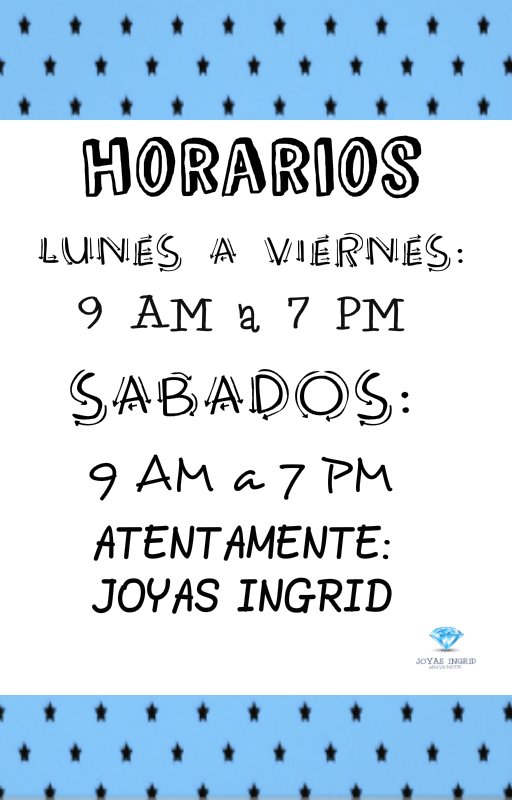 joyasingrid's tweet image. HORARIOS DE JOYAS INGRID #joyasingrid #joyasparati #Joyas